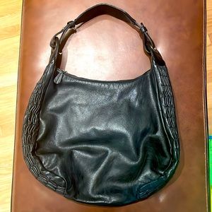 Goldenbleu Sophie Large Shoulder Black Leather Bag With Ruched Sides